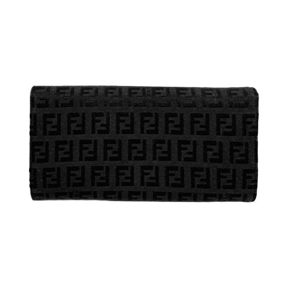 Fendi Zucca FF Canvas Baguette Clutch Black Logo Wallet Bag Vintage Italy - Picture 9 of 10